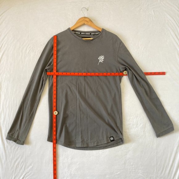 Supply & Demand Men's Charcoal Grey Long Sleeves Flower Pattern T-Shirt M - Picture 3 of 11